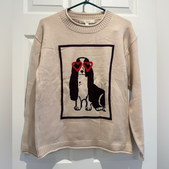 NWT Anthropologie Flat White Size Small Crew-Neck Dog Icon Sweater - Picture 3 of 16
